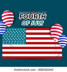 Happy 4th of July USA Independence Day greeting card with waving American national flag and lettering text design. Vector illustration.