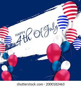 Happy 4th of July USA Independence Day greeting card with waving American national flag and lettering text design. Vector illustration.