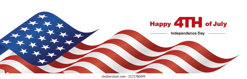 Happy 4th of July USA Independence Day new modern abstract waving flag blue red white background banner