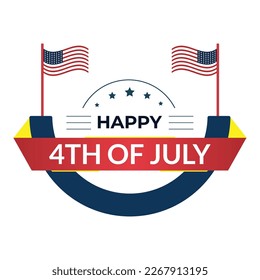 Happy 4th of July USA Independence Day greeting card with waving american national flag and hand lettering text design template. Vector illustration.