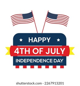 Happy 4th of July USA Independence Day greeting card with waving american national flag and hand lettering text design template. Vector illustration.