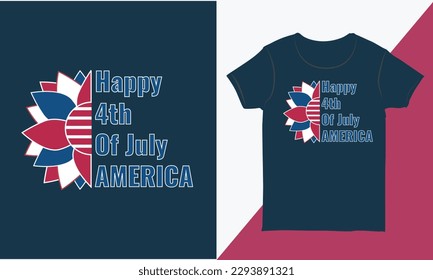 Happy 4th of July USA Independence Day T-shirt Design. Sunflower In Flag vector tee shirt design