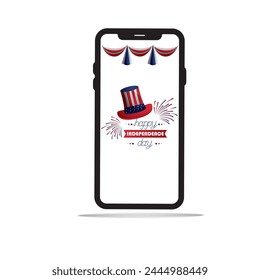 Happy 4th of July USA Independence Day greeting design display on mobile screen concept EPS editable file. 4th of July, American national flag holiday banner. Vector illustration,