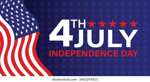 Happy 4th of July USA Independence Day greeting card with waving American national flag 
