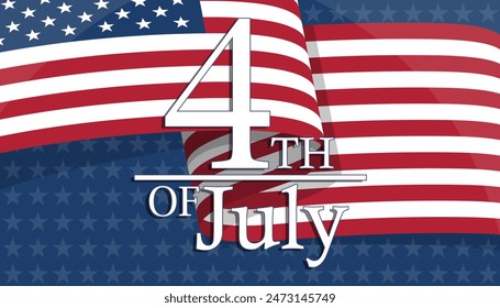 Happy 4th of July USA Independence Day celebrate banner with waving american flag close up. Vector illustration.