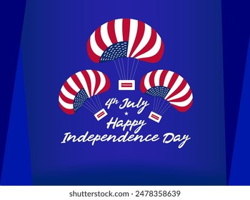 Happy 4th of July USA Independence Day greeting card with american national flag and hand lettering text design. Vector illustration