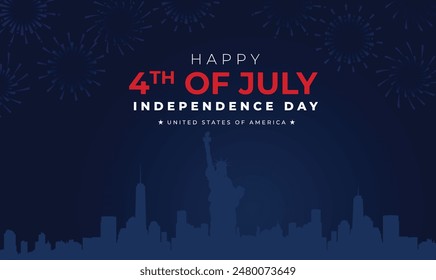 Happy 4th of July USA Independence Day Poster and greeting card design with waving American national flag and lettering text design. United states of America Independence day Vector illustration.