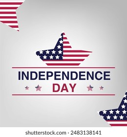 Happy 4th of July USA Independence Day greeting card with waving american national flag and hand lettering text design. Vector illustration.