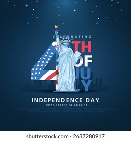 Happy 4th of July USA Independence Day background design. Statue of Liberty concept. Vector illustration.