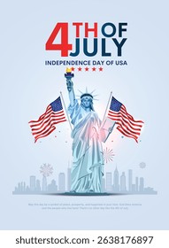 Happy 4th of July USA Independence Day background design. Statue of Liberty concept with USA flag. Vector illustration design.