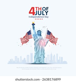 Happy 4th of July USA Independence Day background design. Statue of Liberty concept with USA flag. Vector illustration design.