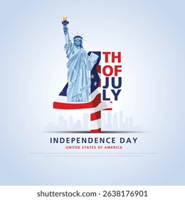 Happy 4th of July USA Independence Day background design. Statue of Liberty concept with USA flag. Vector illustration design.