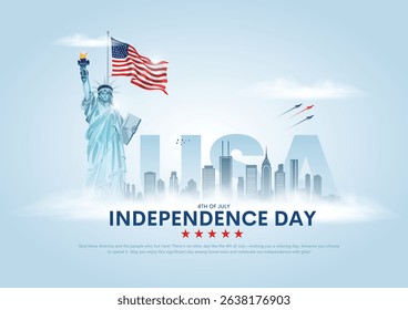 Happy 4th of July USA Independence Day background design. Statue of Liberty concept with USA flag. Vector illustration design.