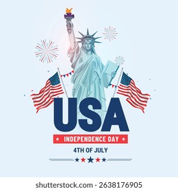 Happy 4th of July USA Independence Day background design. Statue of Liberty concept with USA flag. Vector illustration design.