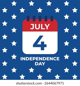 Happy 4th July USA Independence Day. American Day Gretting. Calendar date 4 July