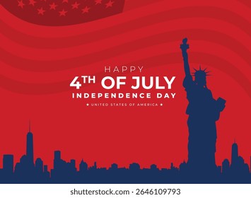 Happy 4th of July, USA Independence Day Poster and greeting card design with waving American national flag. United states of America Independence day Vector illustration.