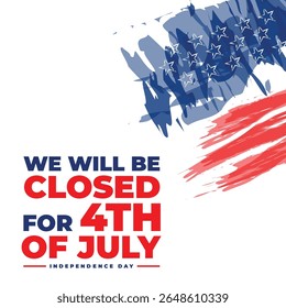 Happy 4th of July, USA Independence Day vector banner template. White background with  USA flag colors. Material design for greeting card, flyer layout, poster.