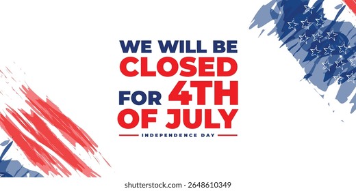 Happy 4th of July, USA Independence Day vector banner template. White background with USA flag colors. Material design for greeting card, flyer layout, poster.