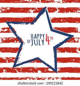 Happy 4th of July, USA Independence Day. Watercolor blue star on seamless grunge stripe vector background. Abstract design concept for greeting card, banner, flyer, poster.