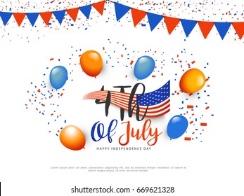 Happy 4th Of July USA Independence Day Text Space Background.