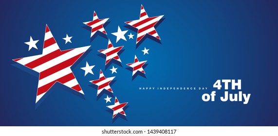 Happy 4th of July USA red white shining stars design blue background