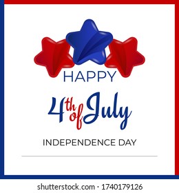 Happy 4th of July - vector frame with typography, lettering. Composition in  with red and blue stars. For banner,frame, label, tag, poster, wallpaper, flyer, invitation, cutout template.