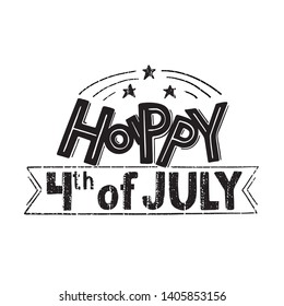 Happy 4th of July. Vector illustration. Hand drawn text lettering for Independence Day in USA. Script. Vintage USA greeting card. Hand lettering holiday retro textured design for greeting, card. EPS10