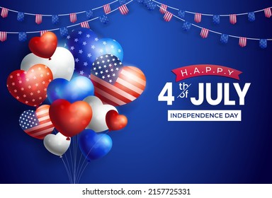 Feliz 4 de julio Ilustración vectorial. Adecuado para tarjetas de felicitación, afiches y banner. Ilustración Del Día De La Independencia.