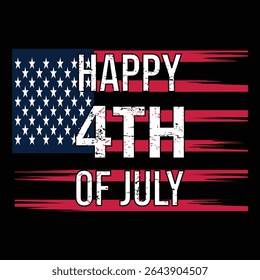 Happy 4th of July Vector with Vintage American Flag and Bold Text – Independence Day Celebration Graphic