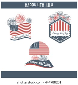 Happy 4th of July with vintage colors. Suitable for badges, labels sticker etc. Editable vector with separated objects. 