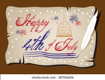 Happy 4th of July Vintage Style Artwork. Editable Clip Art.