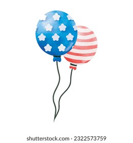 Happy 4th of Julyballoons watercolor vector Illustration on white background