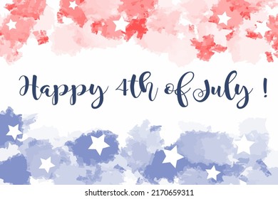 Happy 4th of July!Template for holiday background, invitation, flyer Abstract background with watercolor splashes in flag colors for USA Independence day holiday. Blue and red colored with stars. 