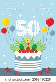 happy 50 birthday card flat vector illustration