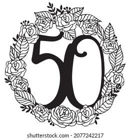 Happy 50th Birthday Decorative Floral Wreath Cut File on White Background