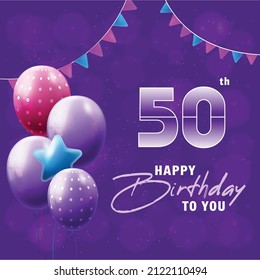 Happy 50th birthday, greeting card, vector illustration design.
