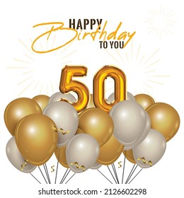 Happy 50th birthday, greeting card, vector illustration design.
