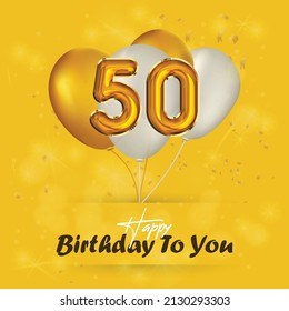 Happy 50th birthday, greeting card, vector illustration design.
