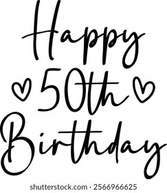 Happy 50th Birthday typography design on plain white transparent isolated background for card, shirt, hoodie, sweatshirt, apparel, tag, mug, icon, poster or badge