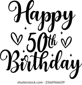 Happy 50th Birthday typography design on plain white transparent isolated background for card, shirt, hoodie, sweatshirt, apparel, tag, mug, icon, poster or badge