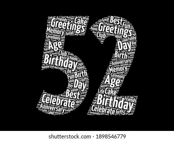 Happy 52nd birthday word cloud, holiday concept background