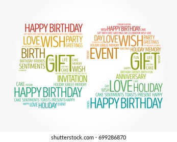 Happy 52nd birthday word cloud collage concept