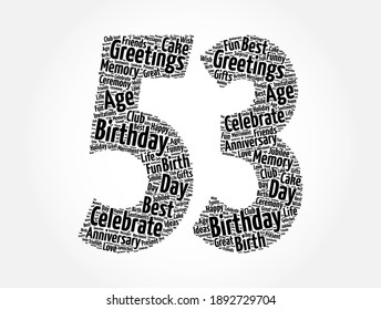 Happy 53rd birthday word cloud, holiday concept background