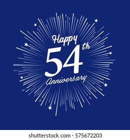Happy 54th Anniversary. with fireworks and star on blue background.Greeting card, banner, poster