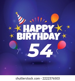 Happy 54th birthday hand drawn vector lettering design on background of pattern with stripes. Perfect for greeting card.