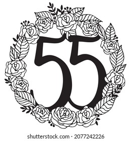 Happy 55th Birthday Decorative Floral Wreath Cut File on White Background