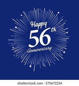 Happy 56th Anniversary. with fireworks and star on blue background.Greeting card, banner, poster