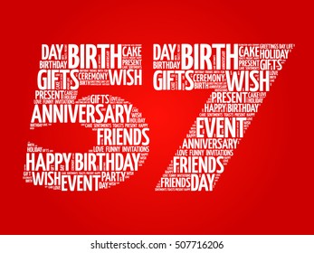 Happy 57th birthday word cloud collage concept