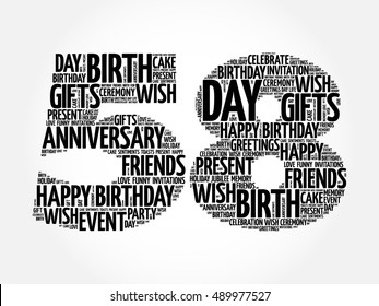 Happy 58th birthday word cloud collage concept