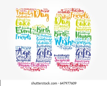 Happy 59th birthday word cloud collage concept